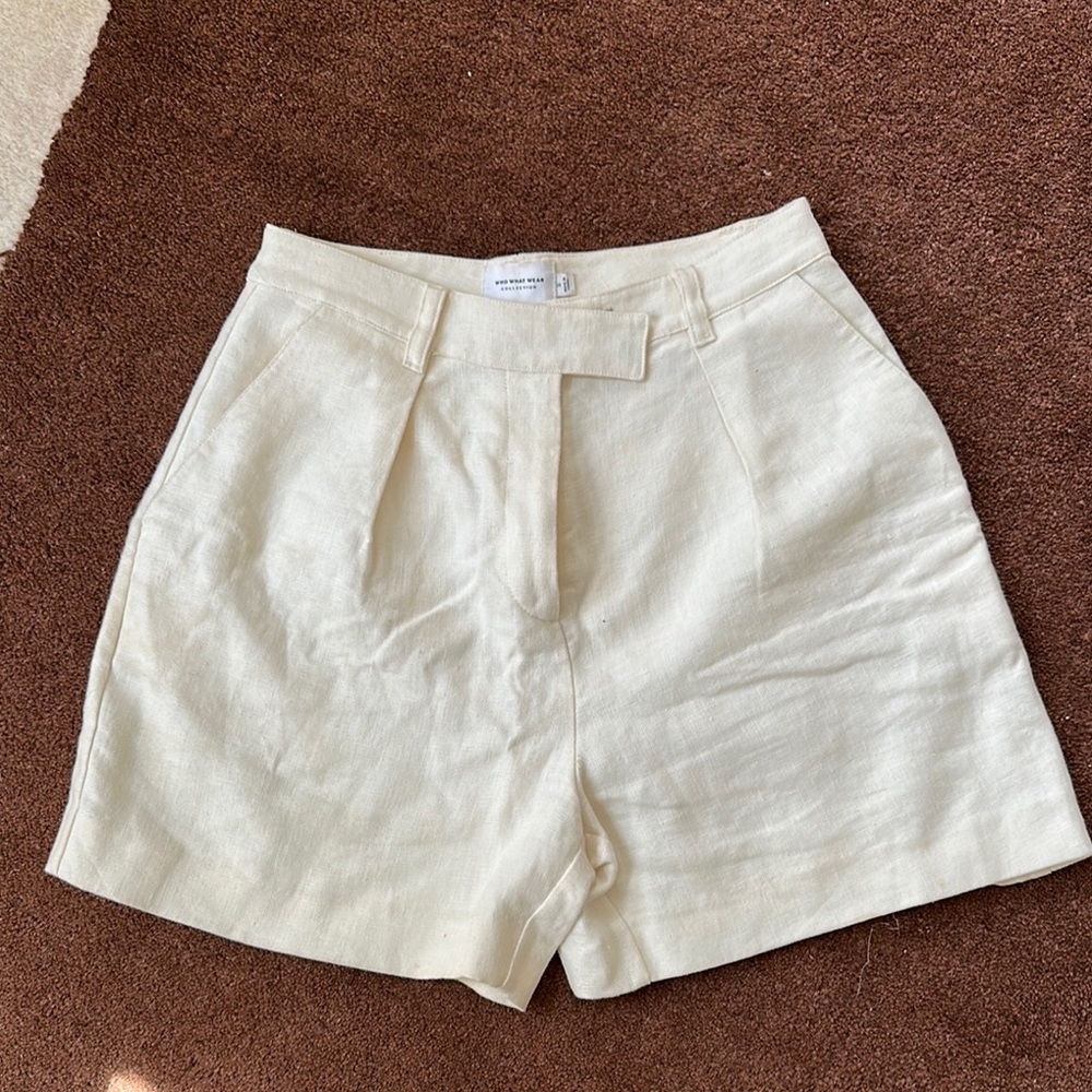 Who What Wear Collection Women's Cream Linen cotton-lined Shorts size S